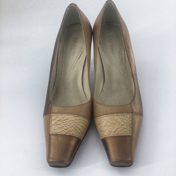 Divalest Brazilian Square Toe Gold Taupe Leather Career Pumps Heels Size 7 - Picture 4 of 11